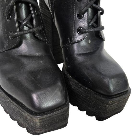 Darker Wavs Flanger Chunky Platform Boot Combat Black Square Toe Angular Retro 7 - Picture 14 of 15